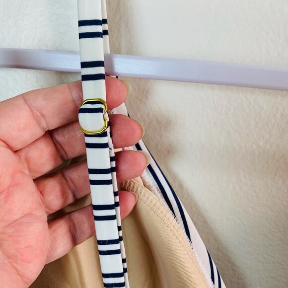 Kona Sol Size L Women's Triangle High Coverage One Piece Swimsuit  Navy White - Picture 7 of 12